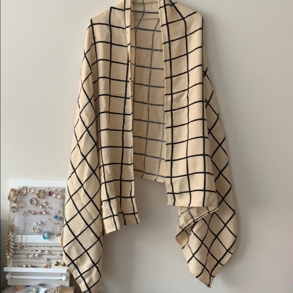 Check winter poncho cape scarf wrap